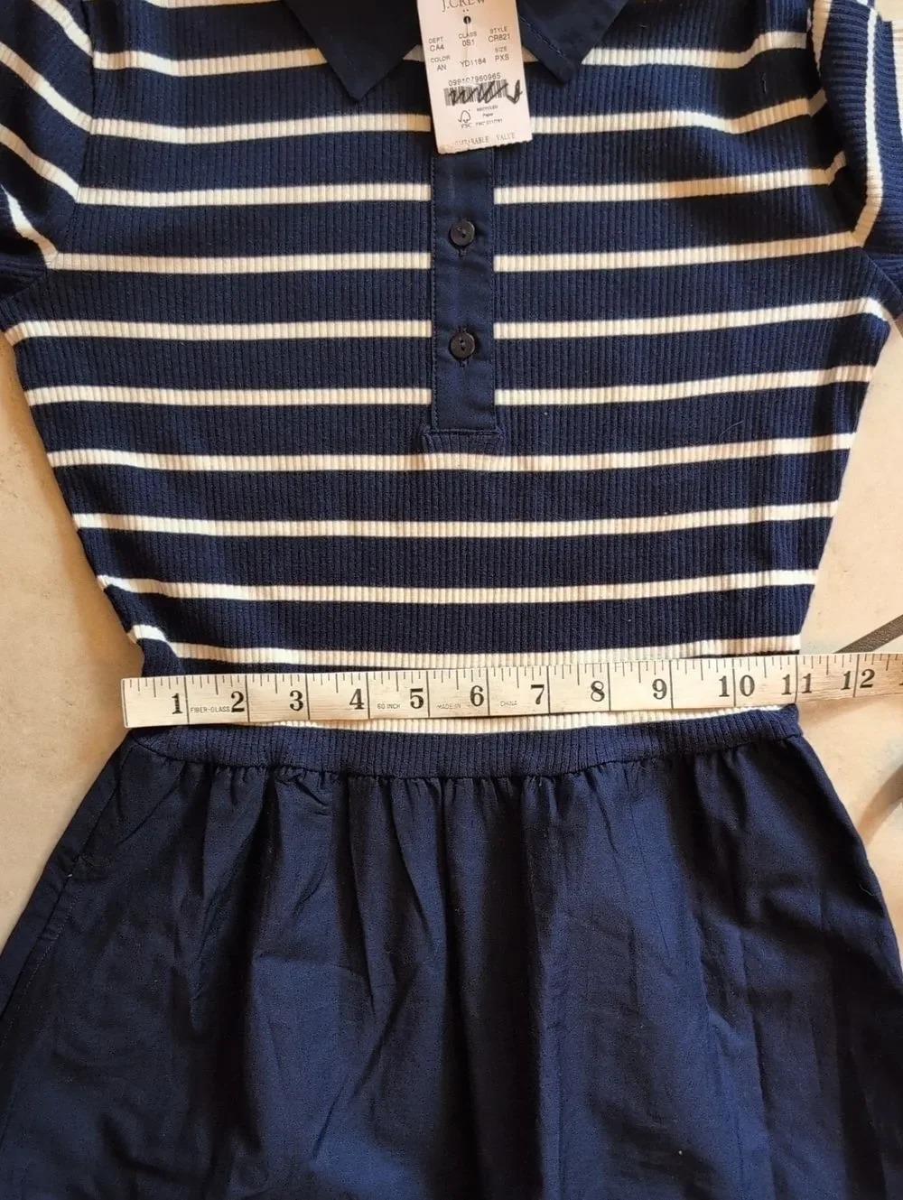NWT J. Crew Striped collared knit Midi dress Navy Blue White XSP